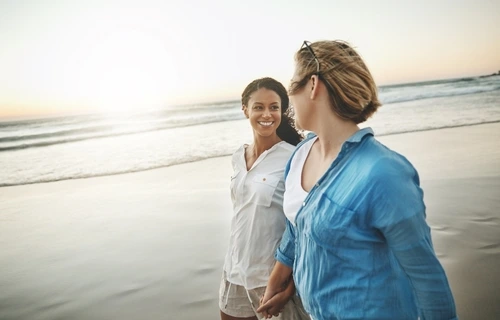 happy couple on beach